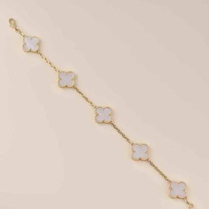 [Rani Jewelry]CLOVER WHITE PEARL MOP 5 MOTIF BRACELET COLLECTION