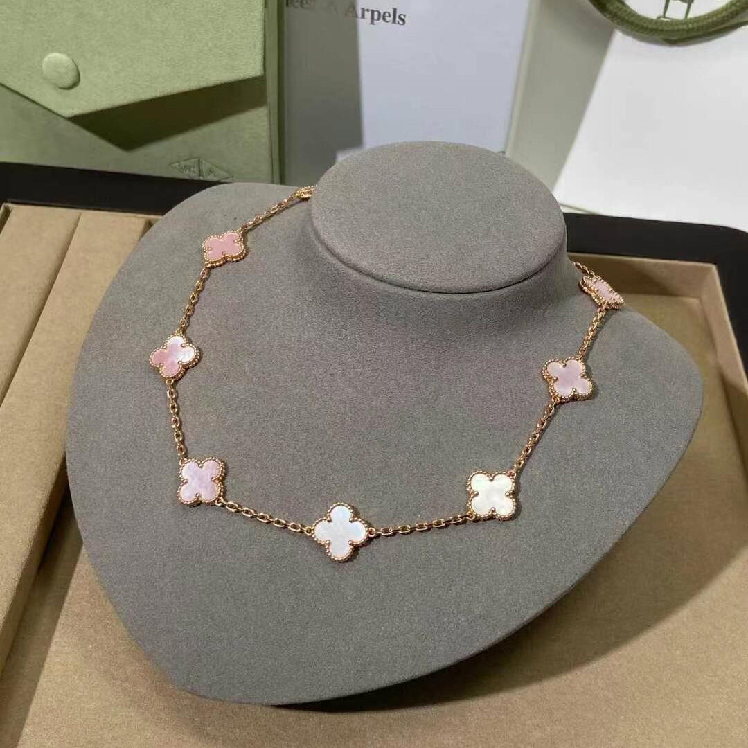 [Rani Jewelry]CLOVER 10 MOTIFS PINK MOP NECKLACE