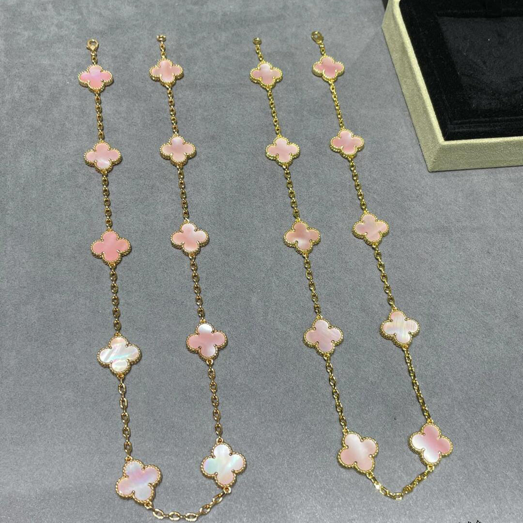 [Rani Jewelry]CLOVER 10 MOTIFS PINK MOP NECKLACE