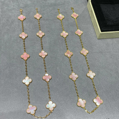 [Rani Jewelry]CLOVER 10 MOTIFS PINK MOP NECKLACE