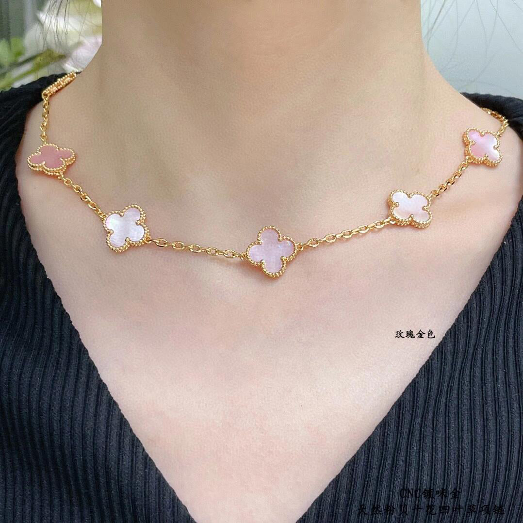 [Rani Jewelry]CLOVER 10 MOTIFS PINK MOP NECKLACE