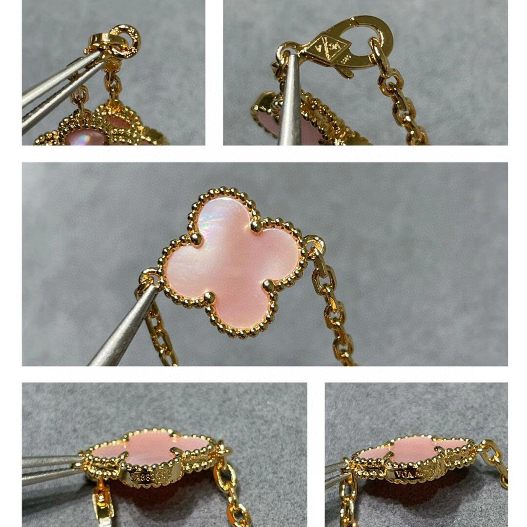 [Rani Jewelry]CLOVER 10 MOTIFS PINK MOP NECKLACE