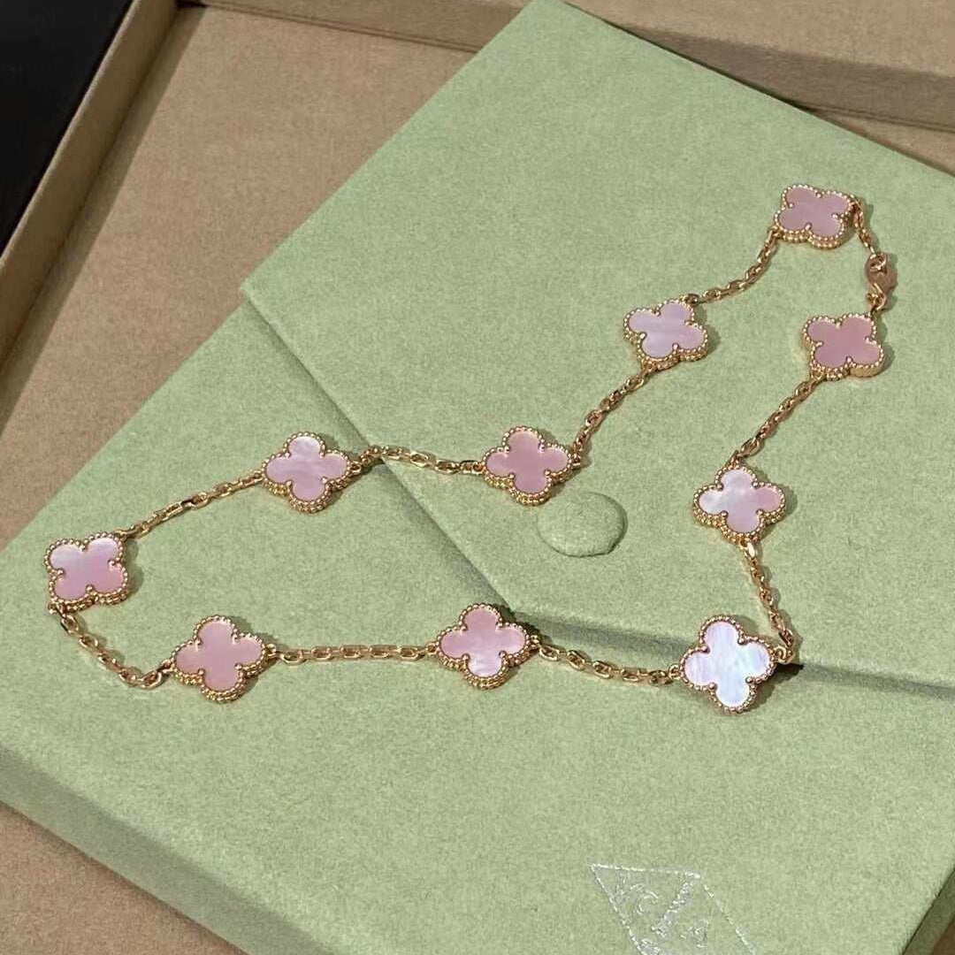 [Rani Jewelry]CLOVER 10 MOTIFS PINK MOP NECKLACE