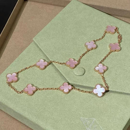 [Rani Jewelry]CLOVER 10 MOTIFS PINK MOP NECKLACE