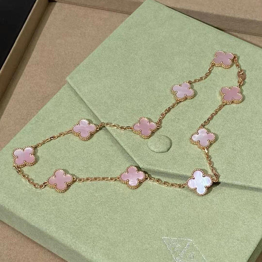 [Rani Jewelry]CLOVER 10 MOTIFS PINK MOP NECKLACE