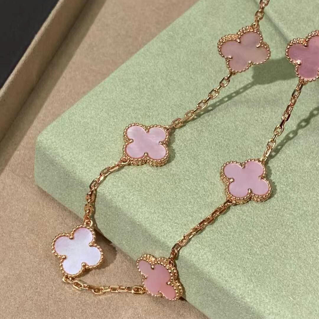 [Rani Jewelry]CLOVER 10 MOTIFS PINK MOP NECKLACE