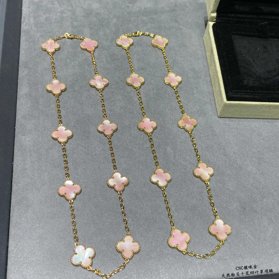 [Rani Jewelry]CLOVER 10 MOTIFS PINK MOP NECKLACE