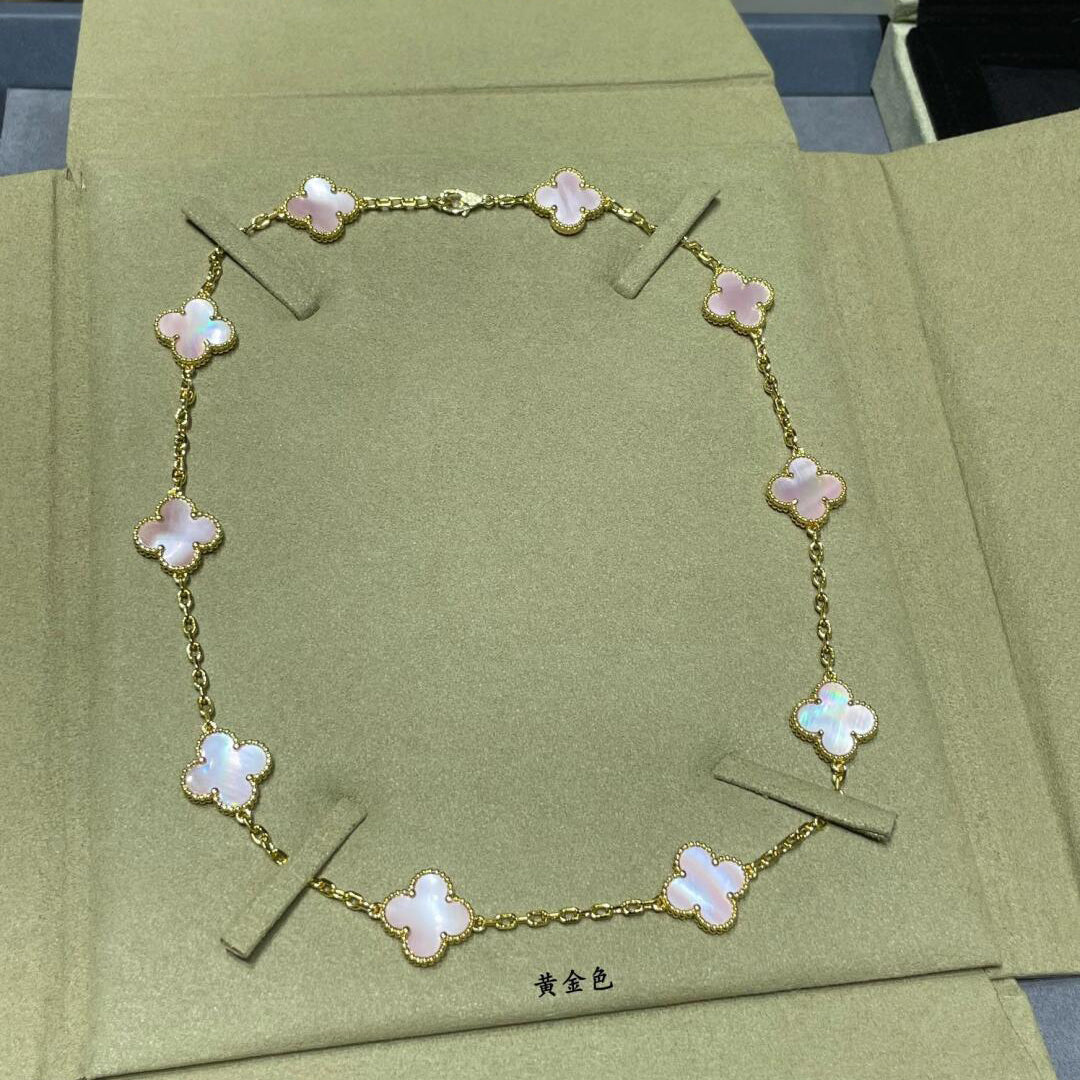 [Rani Jewelry]CLOVER 10 MOTIFS PINK MOP NECKLACE