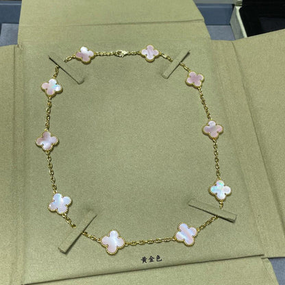 [Rani Jewelry]CLOVER 10 MOTIFS PINK MOP NECKLACE