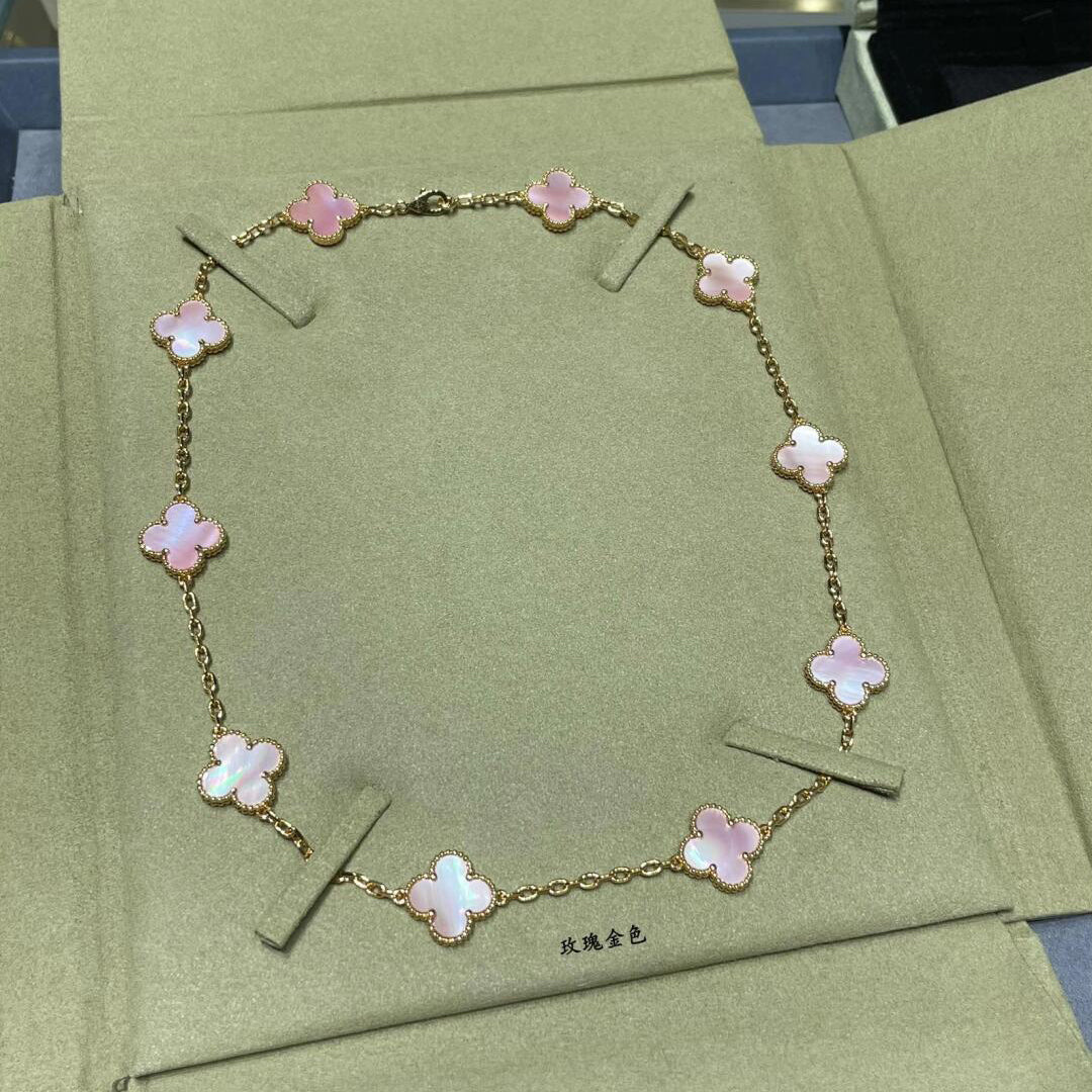 [Rani Jewelry]CLOVER 10 MOTIFS PINK MOP NECKLACE