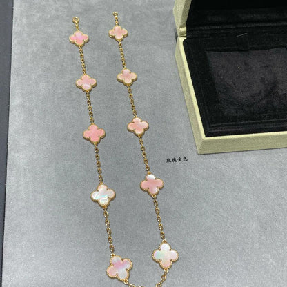 [Rani Jewelry]CLOVER 10 MOTIFS PINK MOP NECKLACE