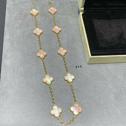 [Rani Jewelry]CLOVER 10 MOTIFS PINK MOP NECKLACE