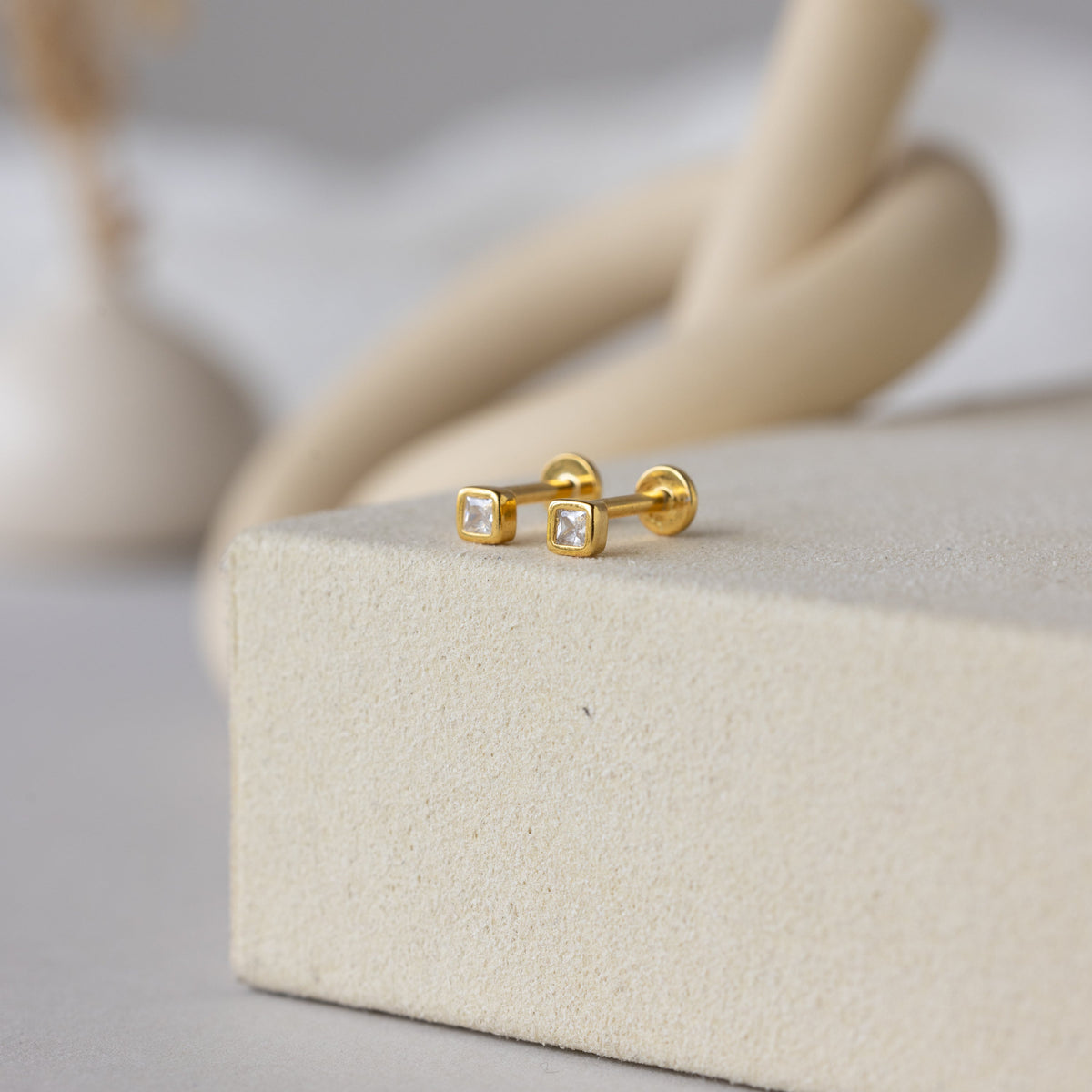 Square Bezel Birthstone Flatback Studs