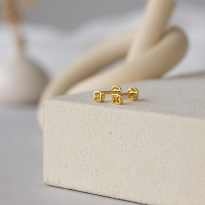 Square Bezel Birthstone Flatback Studs