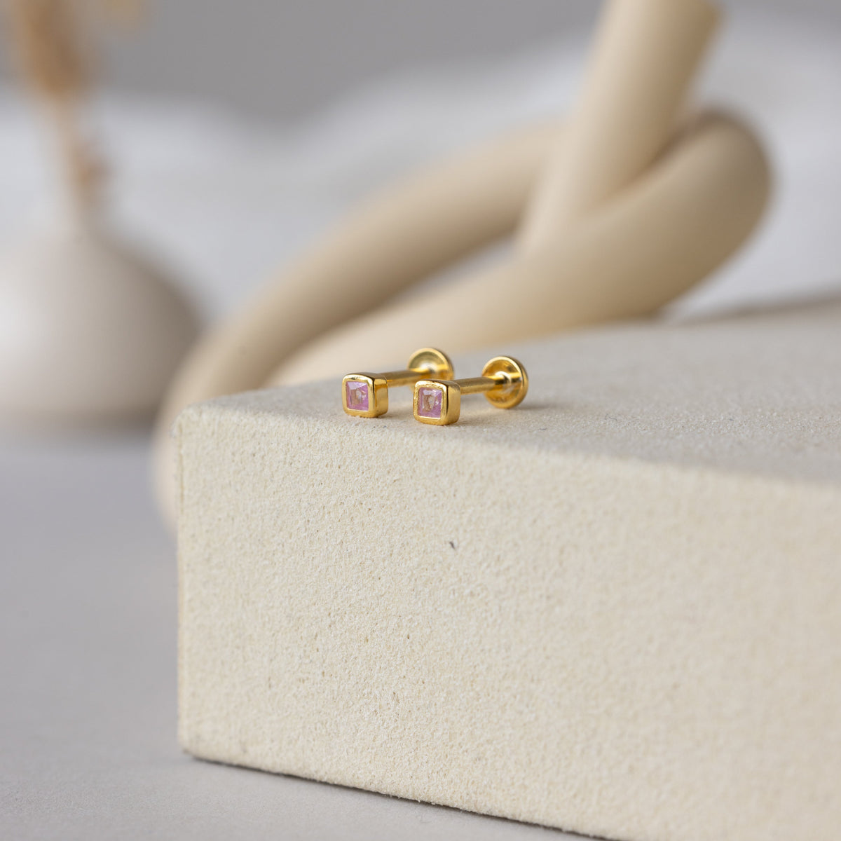 Square Bezel Birthstone Flatback Studs