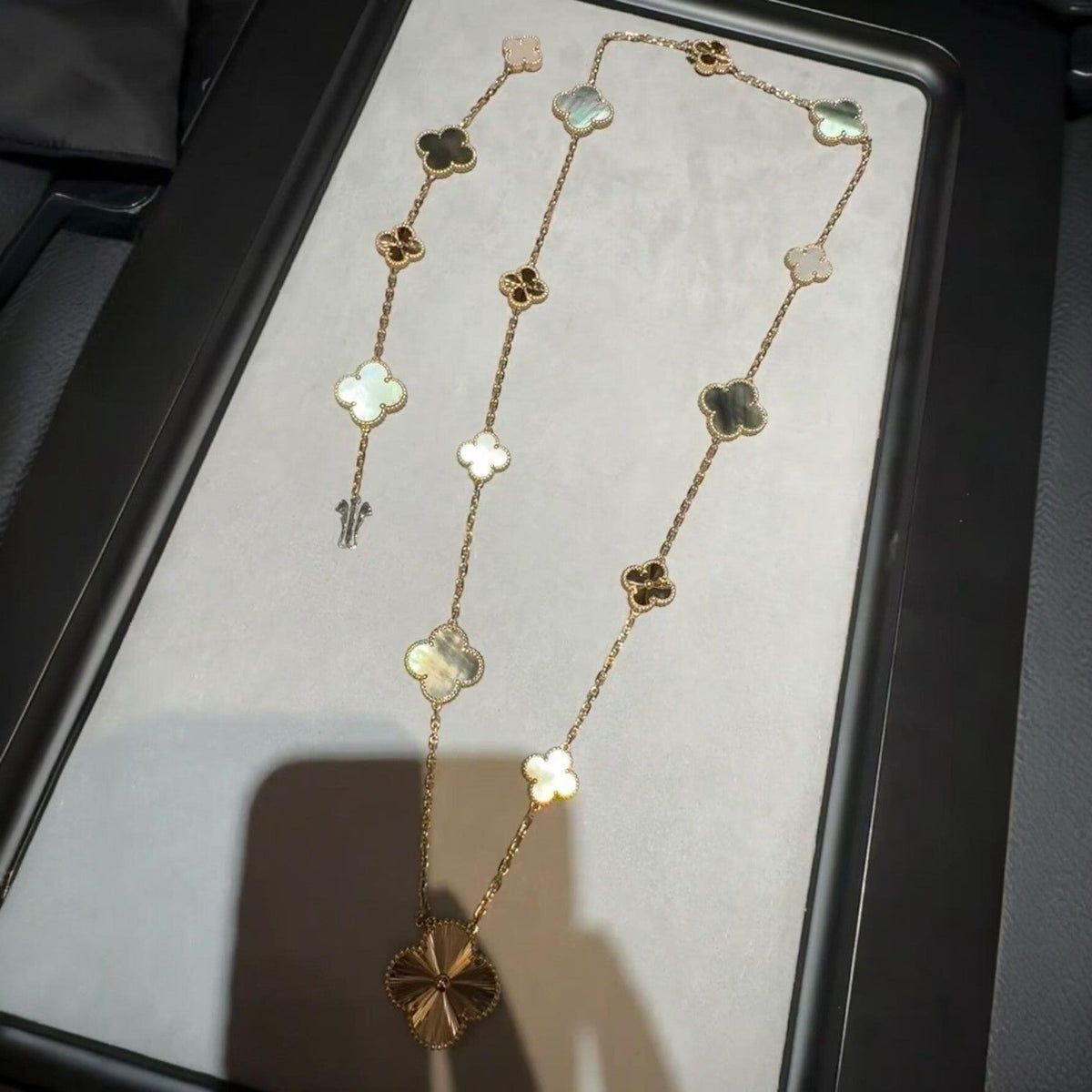 [Rani Jewelry]DETACHABLE CLOVER 15(11+4) FLOWER ROSE GOLD NECKLACE SET