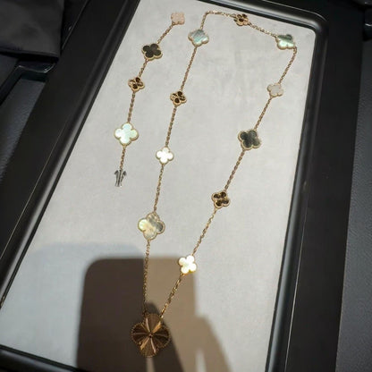 [Rani Jewelry]DETACHABLE CLOVER 15(11+4) FLOWER ROSE GOLD NECKLACE SET