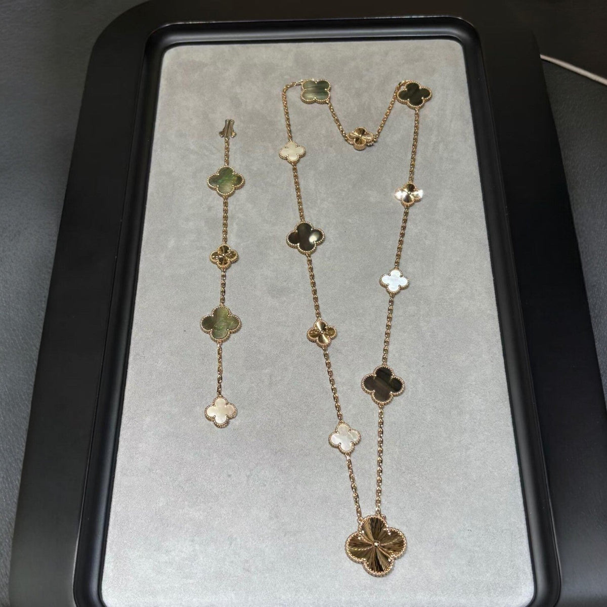 [Rani Jewelry]DETACHABLE CLOVER 15(11+4) FLOWER ROSE GOLD NECKLACE SET