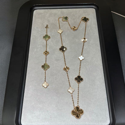 [Rani Jewelry]DETACHABLE CLOVER 15(11+4) FLOWER ROSE GOLD NECKLACE SET