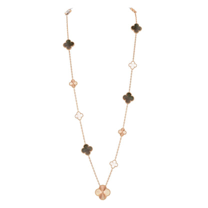 [Rani Jewelry]DETACHABLE CLOVER 15(11+4) FLOWER ROSE GOLD NECKLACE SET