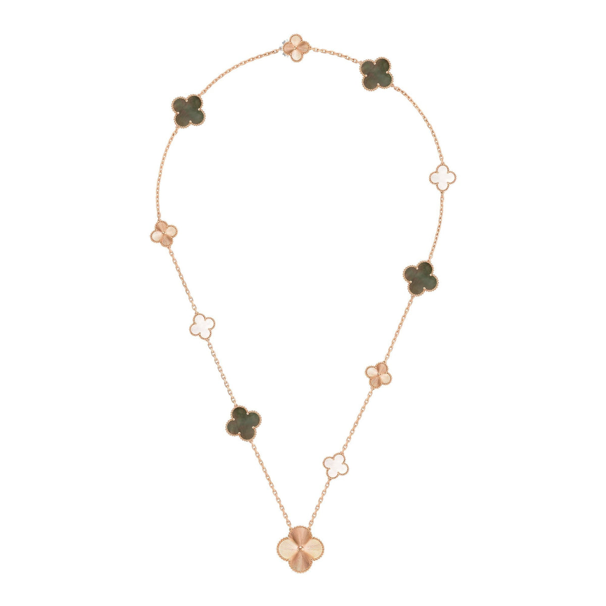 [Rani Jewelry]DETACHABLE CLOVER 15(11+4) FLOWER ROSE GOLD NECKLACE SET
