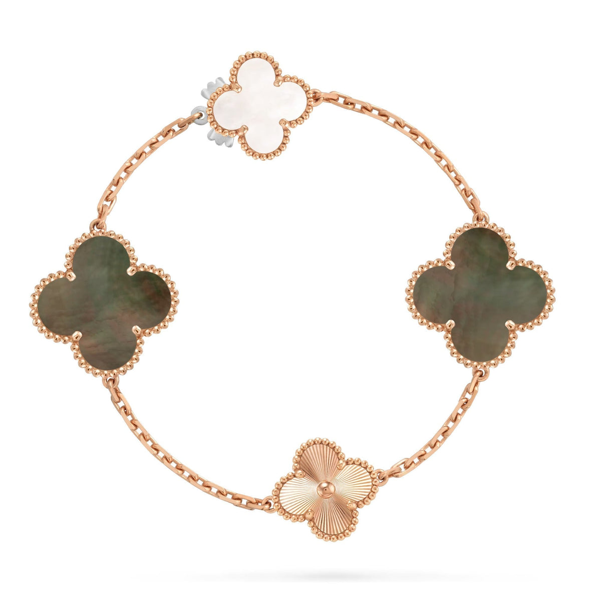 [Rani Jewelry]DETACHABLE CLOVER 15(11+4) FLOWER ROSE GOLD NECKLACE SET