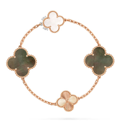 [Rani Jewelry]DETACHABLE CLOVER 15(11+4) FLOWER ROSE GOLD NECKLACE SET