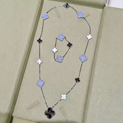 [Rani Jewelry]DETACHABLE CLOVER 15(11+4) FLOWER SILVER NECKLACE SET