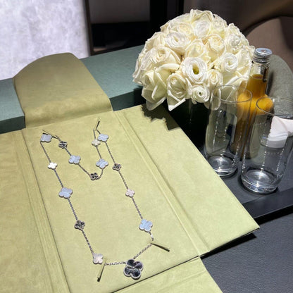 [Rani Jewelry]DETACHABLE CLOVER 15(11+4) FLOWER SILVER NECKLACE SET