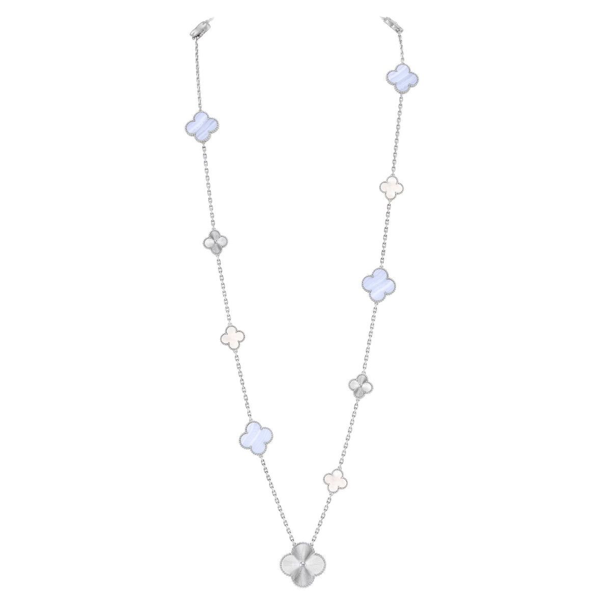 [Rani Jewelry]DETACHABLE CLOVER 15(11+4) FLOWER SILVER NECKLACE SET