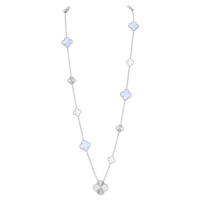 [Rani Jewelry]DETACHABLE CLOVER 15(11+4) FLOWER SILVER NECKLACE SET