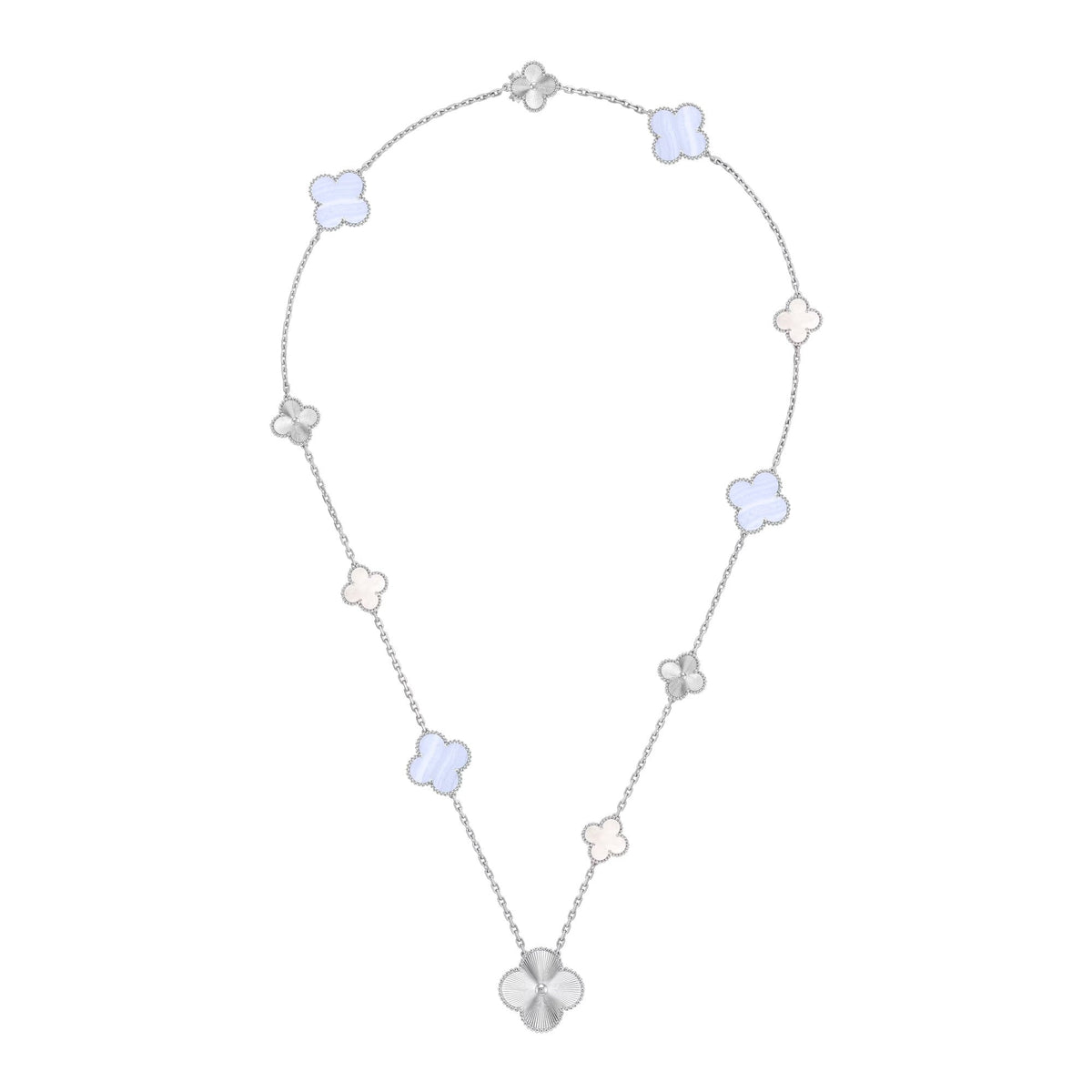 [Rani Jewelry]DETACHABLE CLOVER 15(11+4) FLOWER SILVER NECKLACE SET