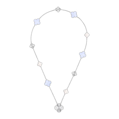 [Rani Jewelry]DETACHABLE CLOVER 15(11+4) FLOWER SILVER NECKLACE SET