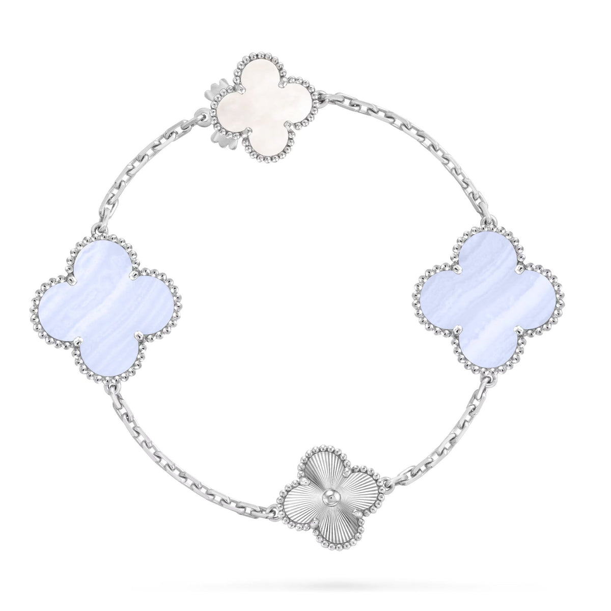 [Rani Jewelry]DETACHABLE CLOVER 15(11+4) FLOWER SILVER NECKLACE SET
