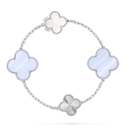 [Rani Jewelry]DETACHABLE CLOVER 15(11+4) FLOWER SILVER NECKLACE SET