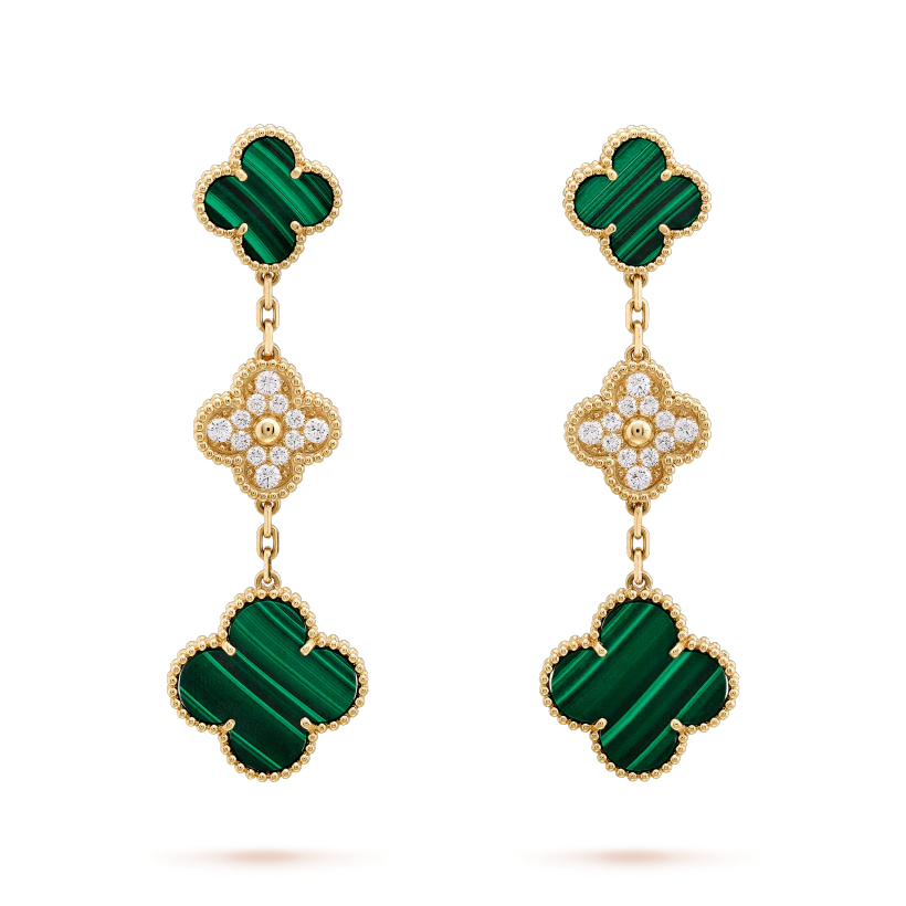 [Rani Jewelry]CLOVER EARRINGS GOLD MALACHITE DIAMOND 3 MOTIF