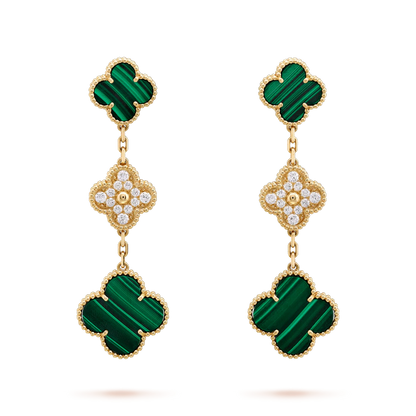 [Rani Jewelry]CLOVER EARRINGS GOLD MALACHITE DIAMOND 3 MOTIF