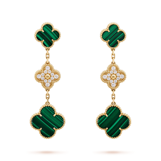 [Rani Jewelry]CLOVER EARRINGS GOLD MALACHITE DIAMOND 3 MOTIF