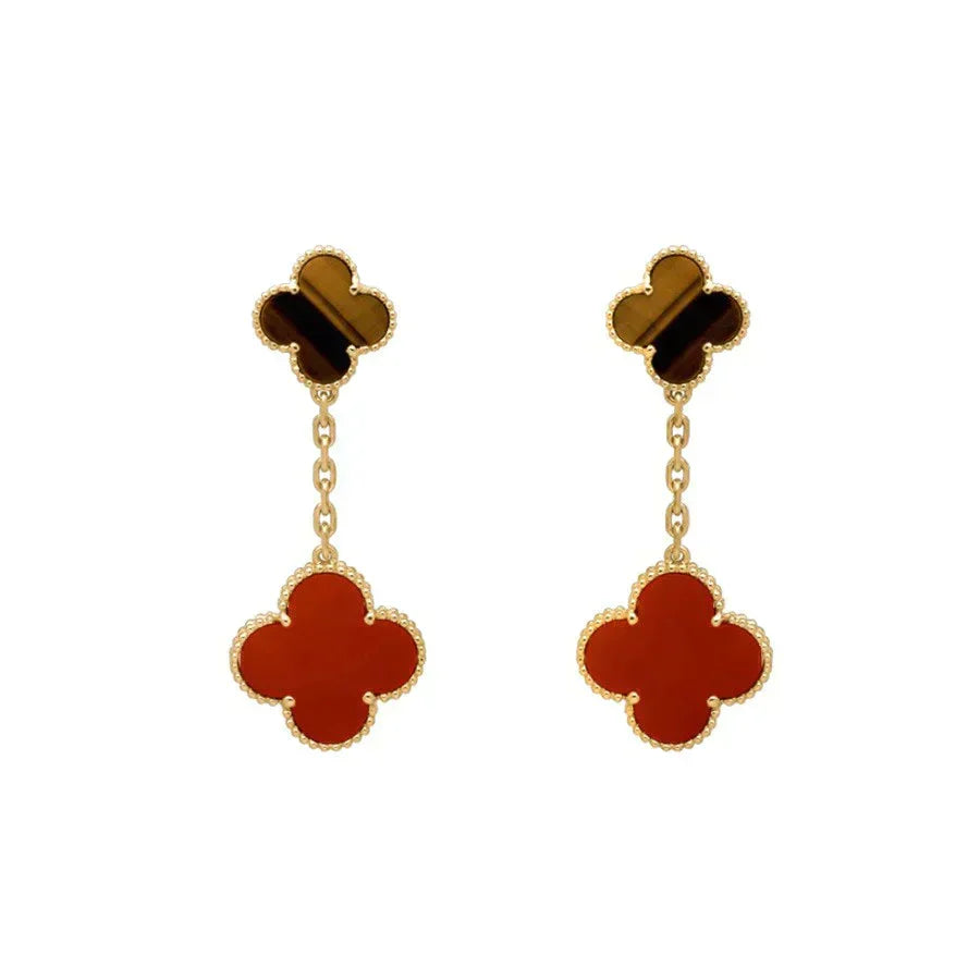 [Rani Jewelry]CLOVER  2 MOTIF  TIGER EYE CARNELIAN EARRINGS