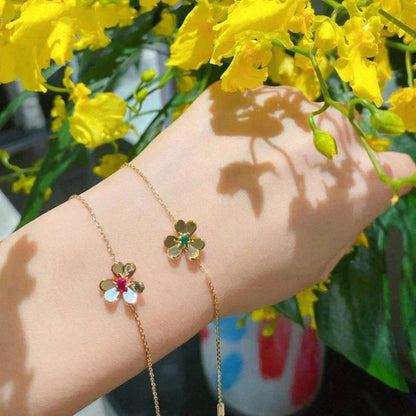 [Rani Jewelry]FRIVOLE GOLD FLOWER PINK MALACHITE BRACELET
