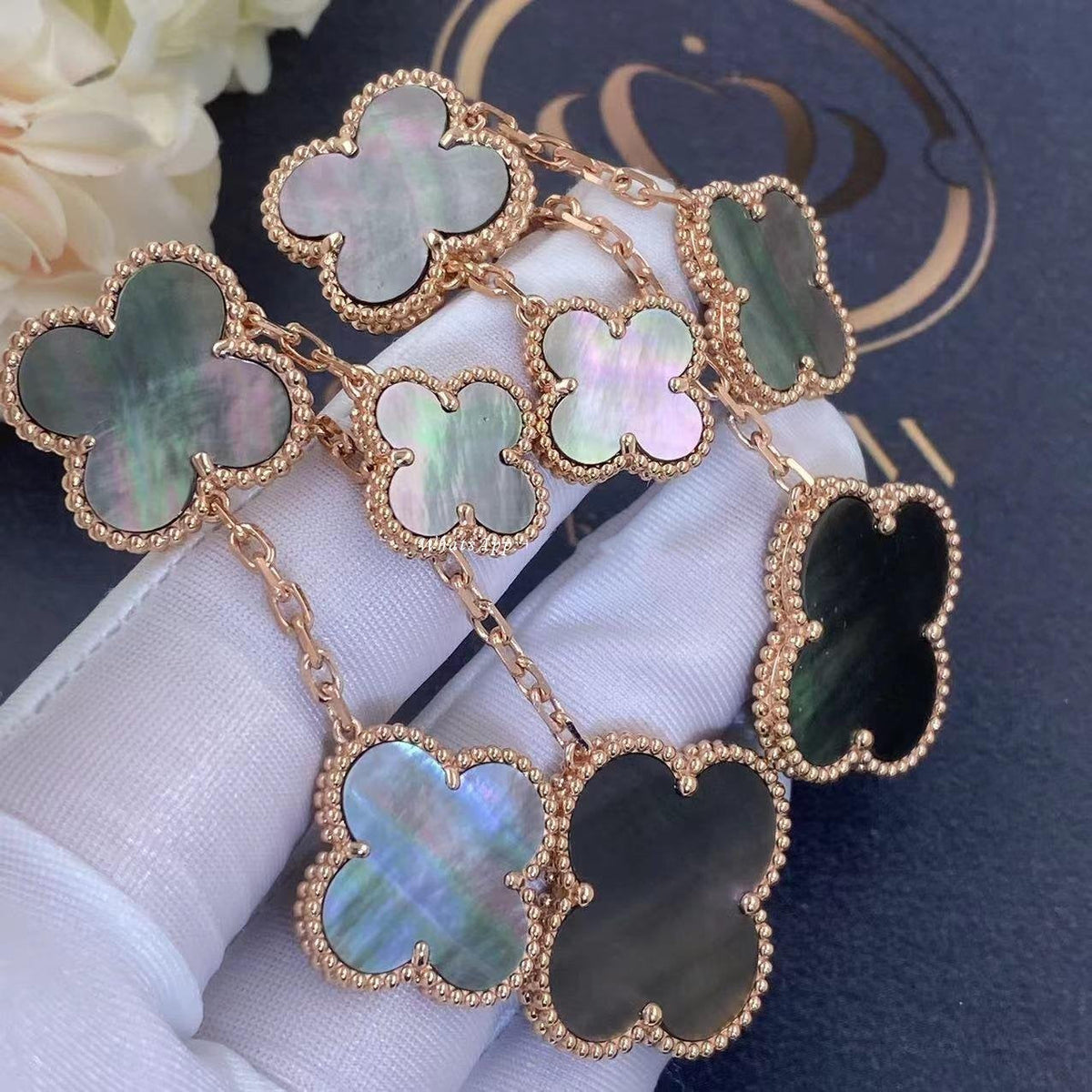 [Rani Jewelry]CLOVER EARRINGS DARK MOP 4 MOTIFS ROSE GOLD