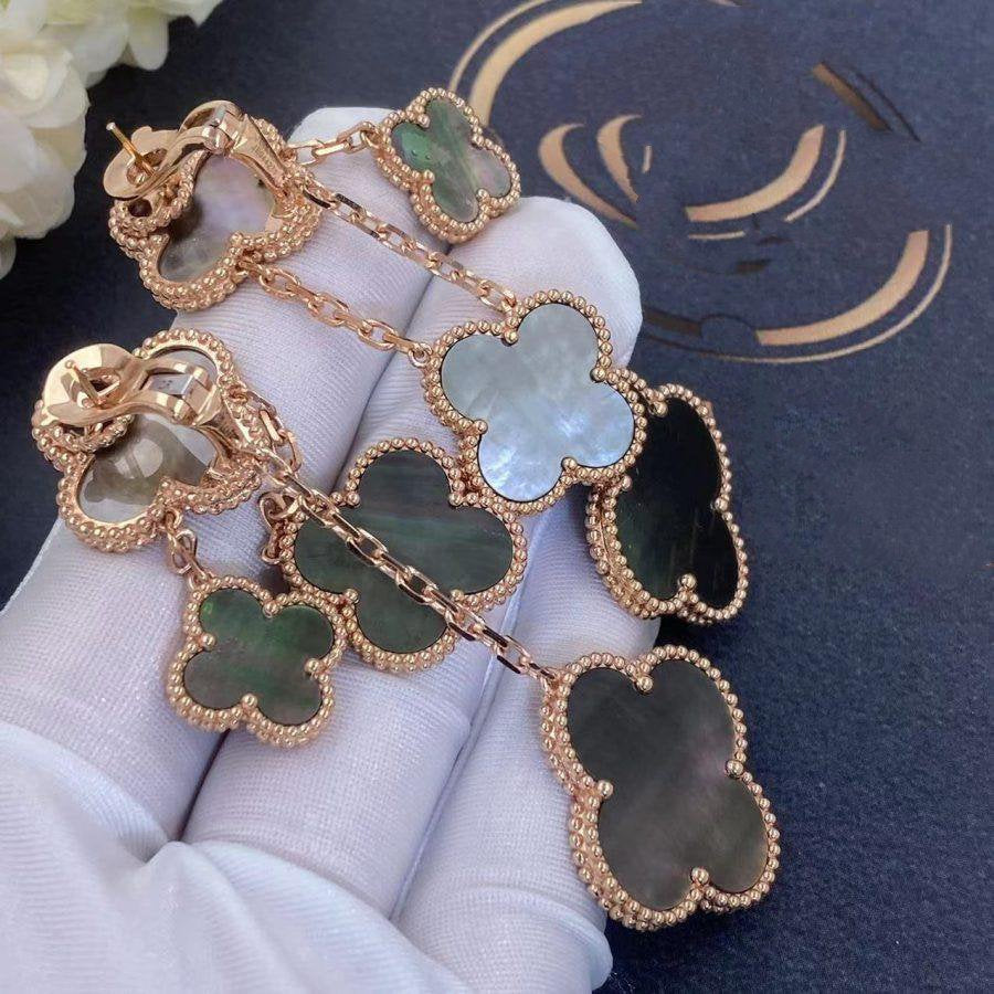 [Rani Jewelry]CLOVER EARRINGS DARK MOP 4 MOTIFS ROSE GOLD
