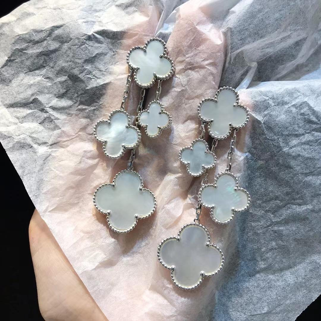 [Rani Jewelry]CLOVER EARRINGS WHITE MOP 4 MOTIFS SILVER