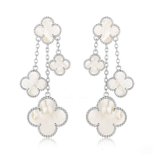 [Rani Jewelry]CLOVER EARRINGS WHITE MOP 4 MOTIFS SILVER
