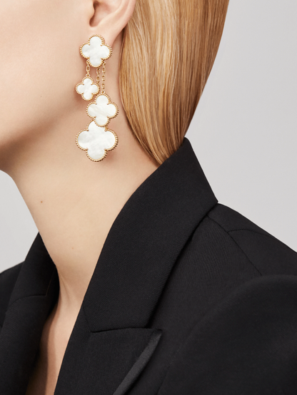 [Rani Jewelry]CLOVER EARRINGS WHITE MOP 4 MOTIFS GOLD