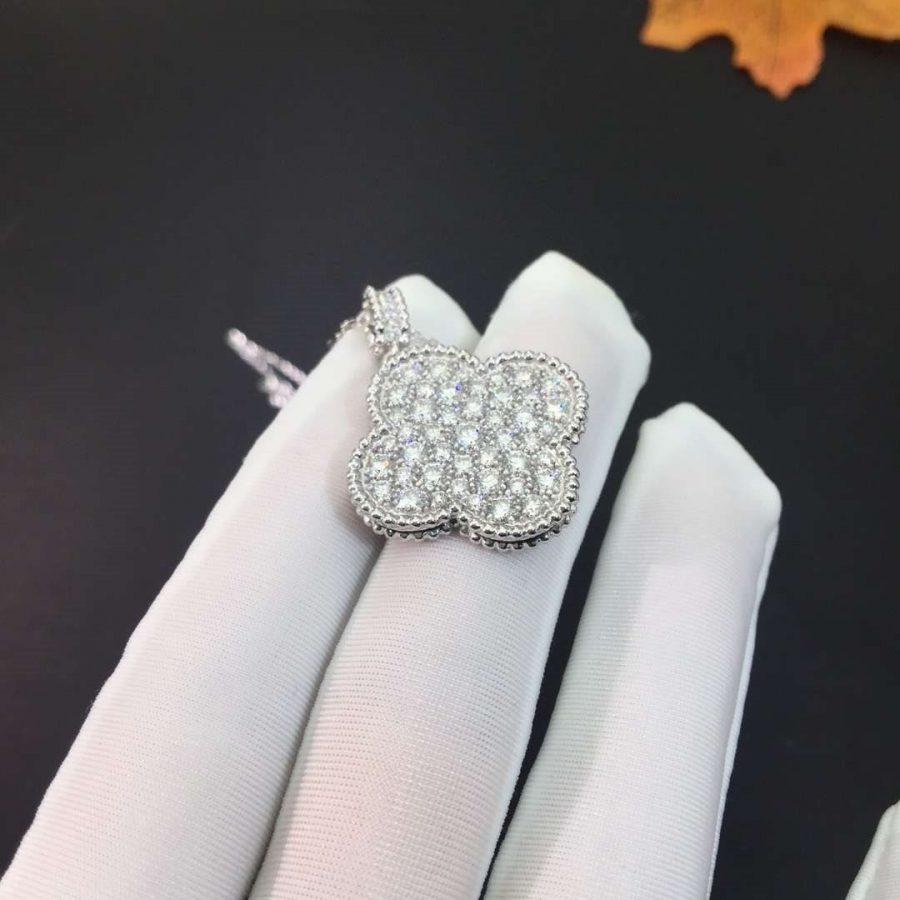 [Rani Jewelry]CLOVER 25MM SILVER FULL DIAMOND BIG CLOVER NECKLACE