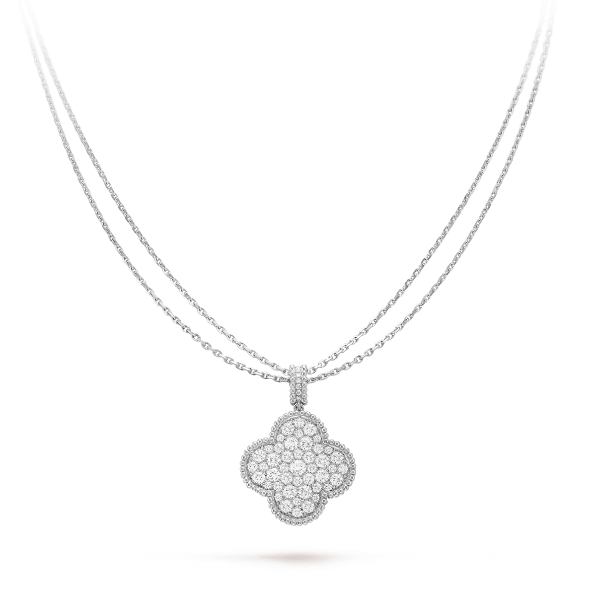 [Rani Jewelry]CLOVER 25MM SILVER FULL DIAMOND BIG CLOVER NECKLACE