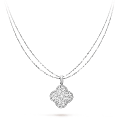 [Rani Jewelry]CLOVER 25MM SILVER FULL DIAMOND BIG CLOVER NECKLACE