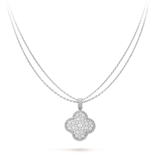 [Rani Jewelry]CLOVER 25MM SILVER FULL DIAMOND BIG CLOVER NECKLACE