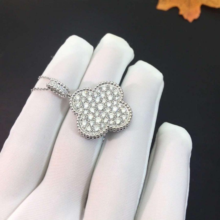 [Rani Jewelry]CLOVER 25MM SILVER FULL DIAMOND BIG CLOVER NECKLACE